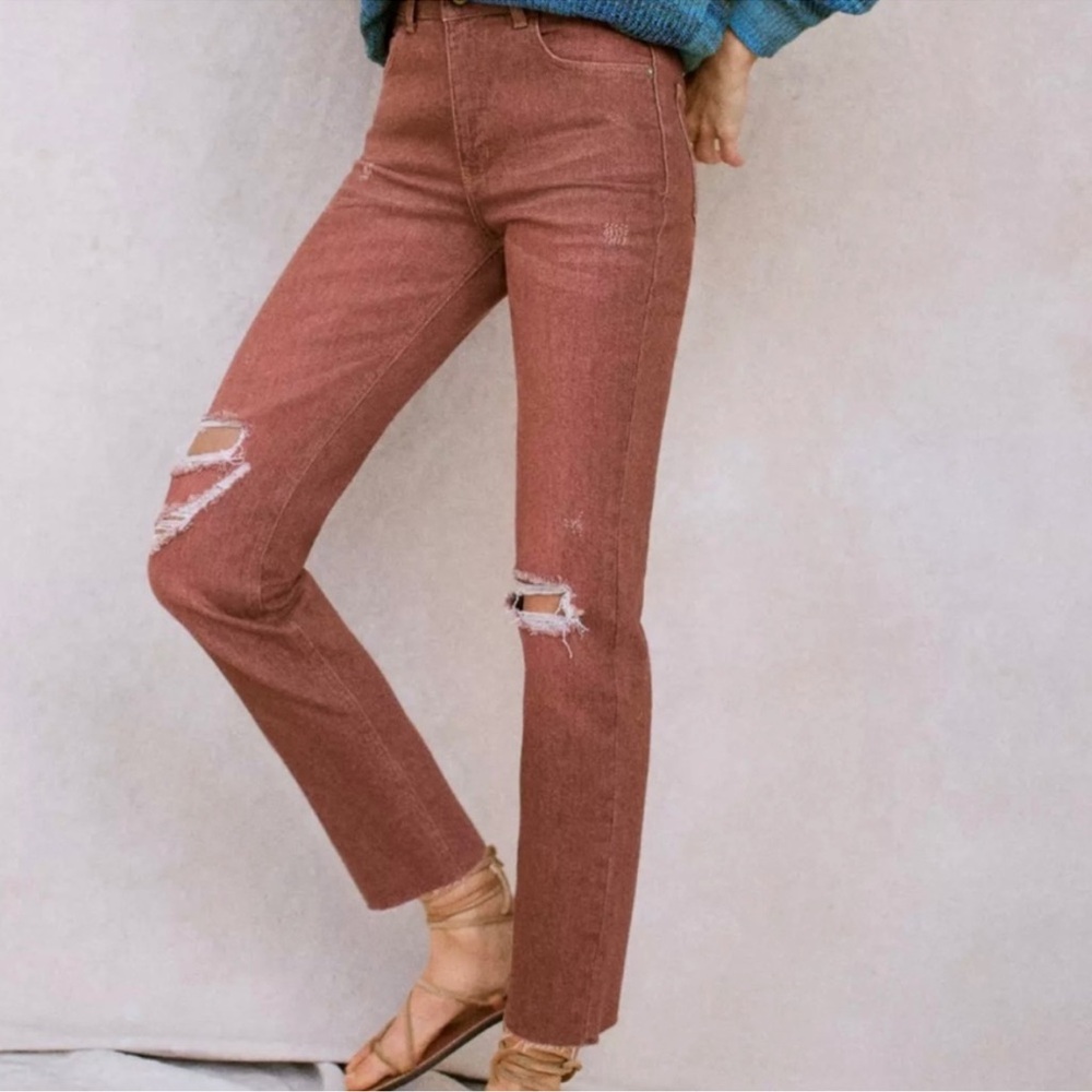 Pilcro The Vintage Straight High Waist Burnt Red Raw Hem Jean Size 26